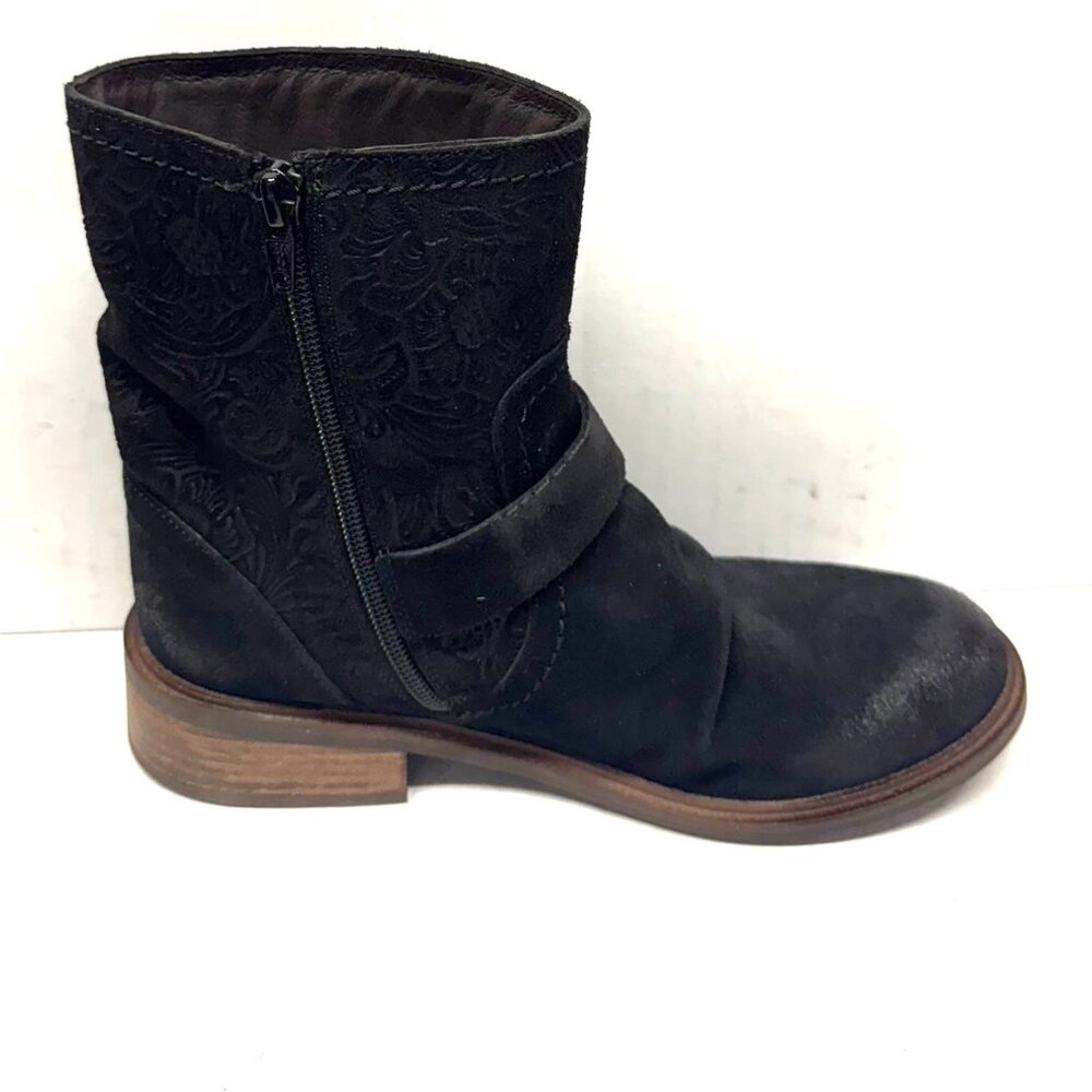 MIZ MOOZ SUEDE PRINTED LEATHER BOOT SIDE BUCKLE 37EU / 7US BLACK Z-69 - Picture 3 of 4